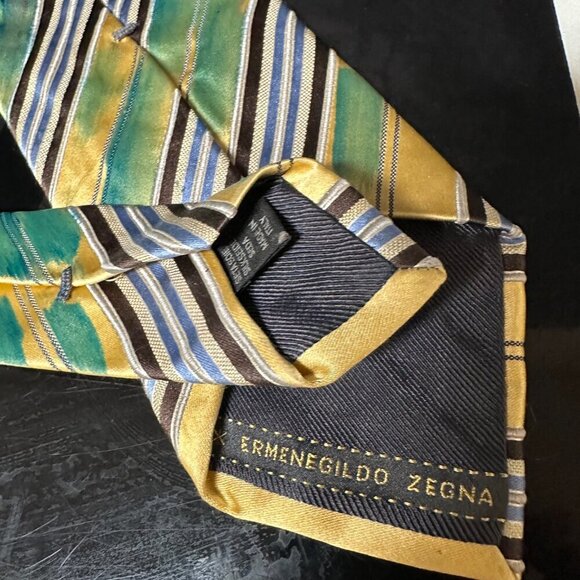 Ermenegildo Zegna Hand Painted SilkTie Striped Necktie Abstract Art Upcycle Red - Picture 4 of 7